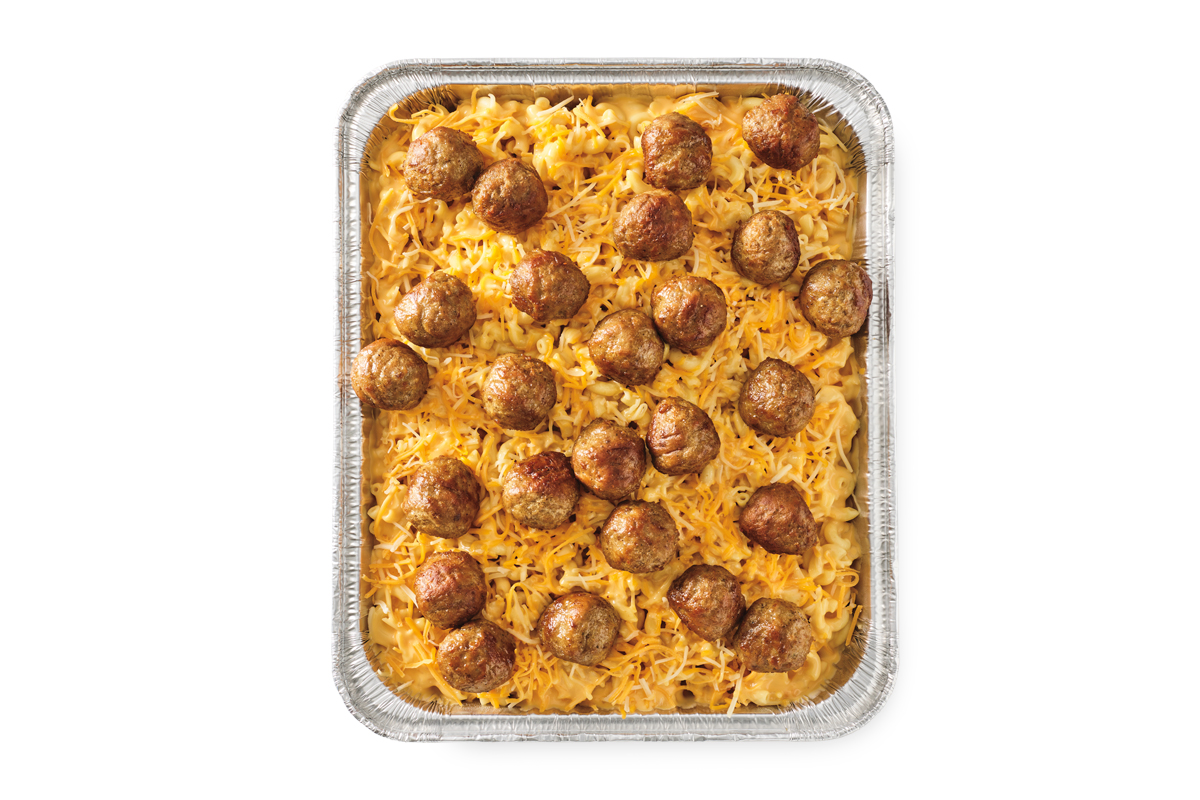 Catering Wisconsin Mac & Cheese with Oven-Roasted Meatballs