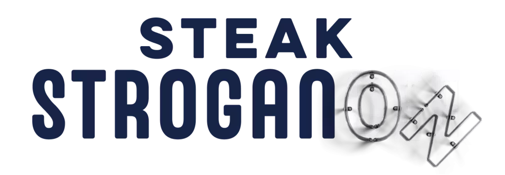 Steak Stroganoff Logo with Neon Sign accent