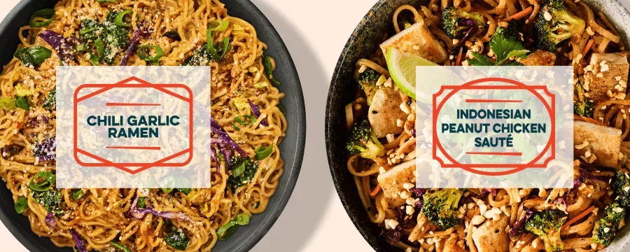 Chili Garlic Ramen and Indonesian Peanut Chicken Sauté