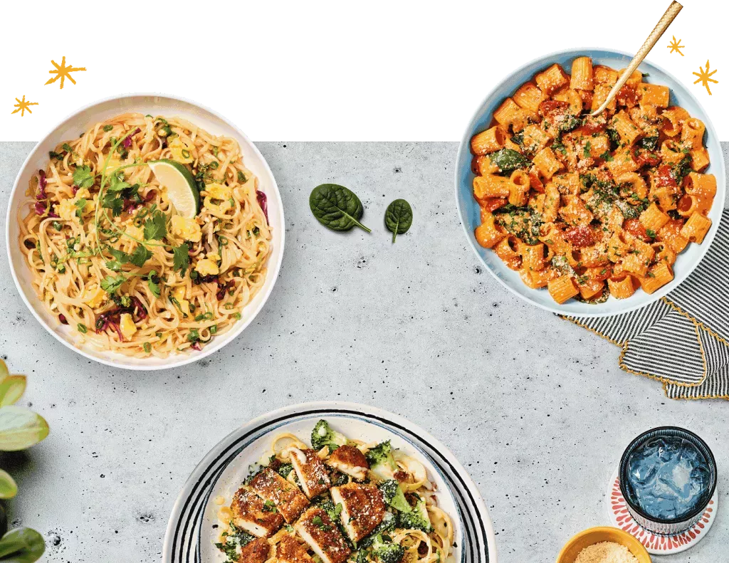 Pad Thai, Rigatoni Rosa and Crispy Chicken Bacon Alfredo