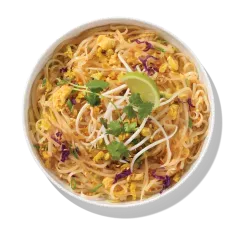 bowl of pad thai with sprouts