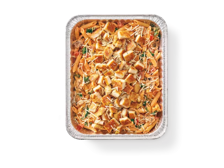 Catering Penne Rosa with Parmesan-Crusted Chicken